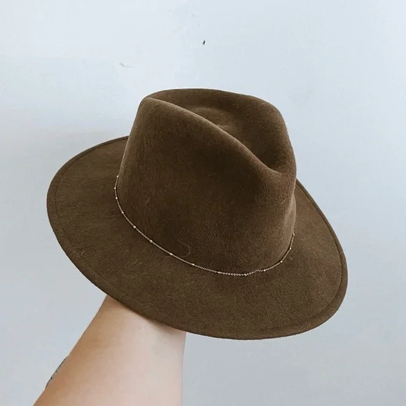 Van Palma by Anthropologie Wool Felt Gold Beaded Brown Fedora Hat Womens - Picture 1 of 6